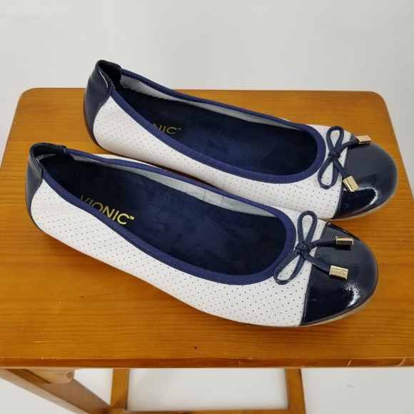 Vionic Shoes | Vionic Minna Navy And White Ballet Flats M | Poshmark